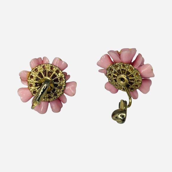 Vintage Light Pink Pop Art Flower Clip-On Earrings 1"  Retro Statement - Picture 6 of 8